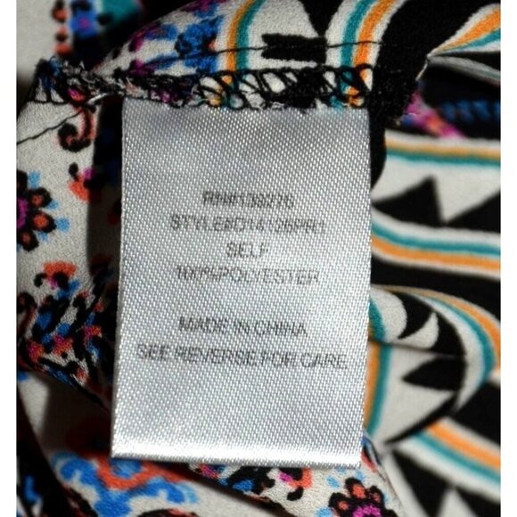 Daniel Rainn Chiffon Blouse Top Size XL Tie & Tassels Colorful Floral & Black - Picture 11 of 12